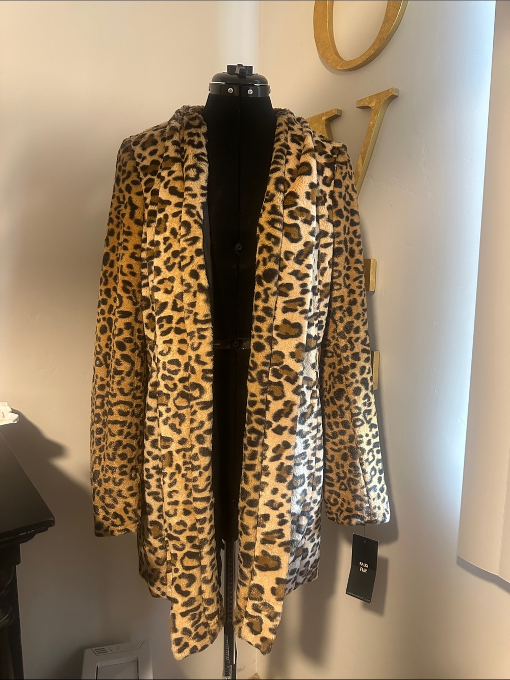Andrew Marc Leopard Print Teddy Coat in Tan and Black